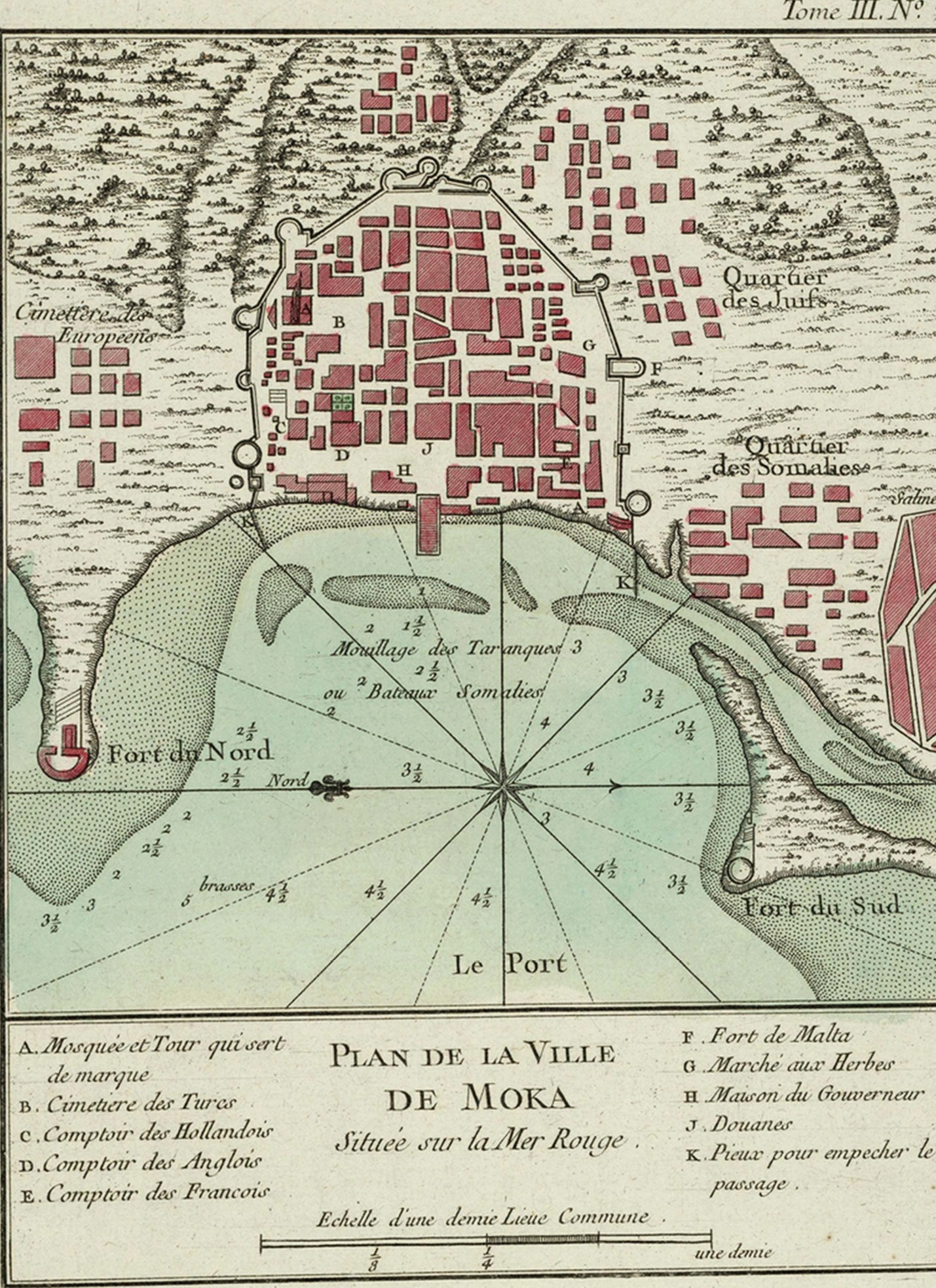 Mokos uostamiesčio, iš kurio kava atkeliaudavo į Europą, planas. Jacques’as-Nicolas Bellinas, „Le petit atlas maritime...“, Vol. III, pl. 20, Paris, 1764 m.