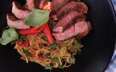 Jautienos kepsnys su kiaušininiais makaronais